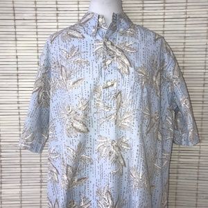 Reyn Spooner M Hawaiian Pullover Aloha Reverse Print Vintage Blue Shirt
